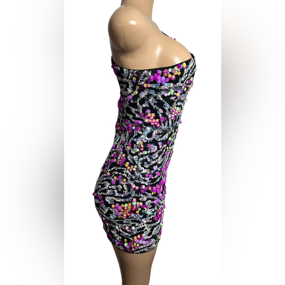 Lulus Vibrant Nights ~Size S~ Black Multi Sequin One-Shoulder Bodycon Mini Dress - Picture 8 of 14
